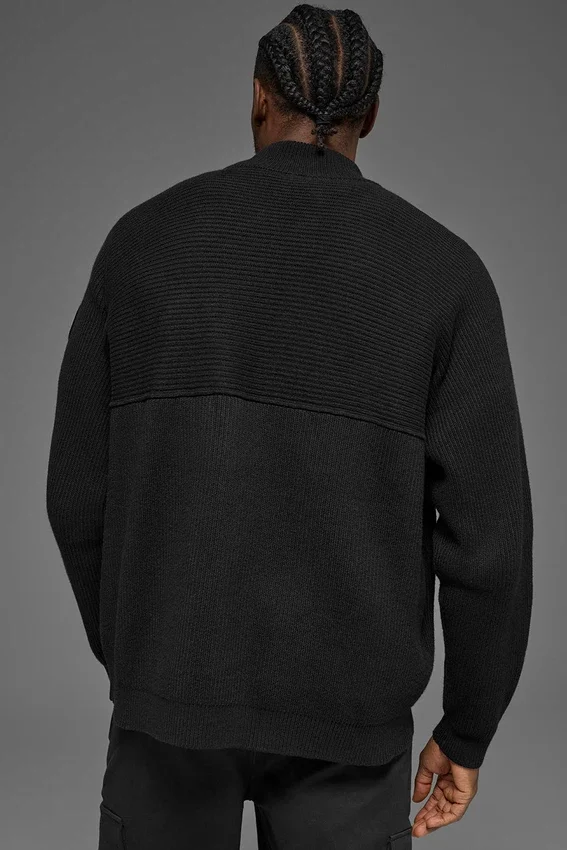 Maglione a costine Domain Shift con zip a 1/4 - Nero