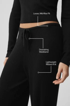 Maglione a gamba larga Unwind a vita media in maglia felpata – Nero
