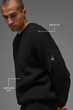 Maglione a girocollo con maglia a coste Domain – Nero