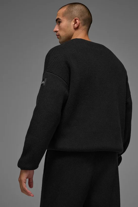 Maglione a girocollo con maglia a coste Domain - Nero