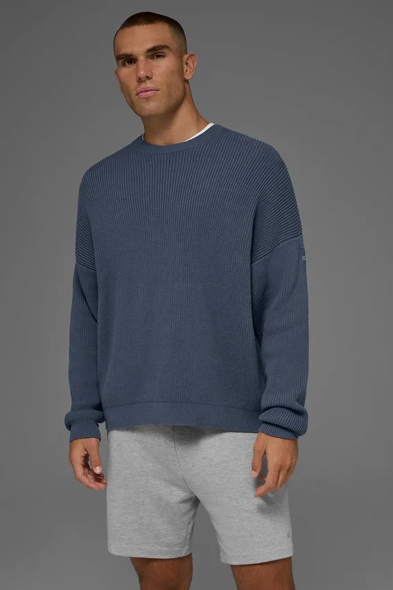 Maglione a girocollo in maglia a coste Domain - Bluestone