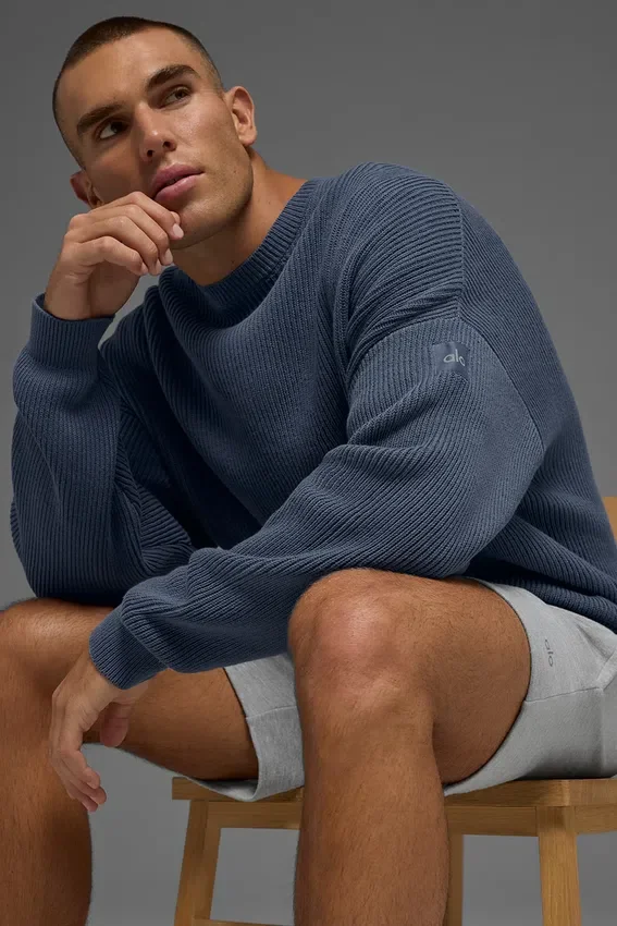 Maglione a girocollo in maglia a coste Domain - Bluestone