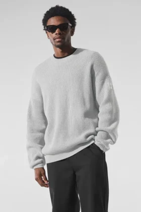Maglione a girocollo in maglia a coste Domain - Grigio melange sportivo