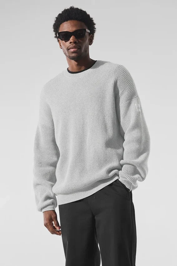 Maglione a girocollo in maglia a coste Domain - Grigio melange sportivo