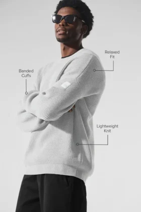 Maglione a girocollo in maglia a coste Domain – Grigio melange sportivo