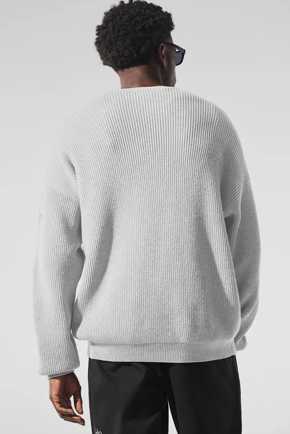 Maglione a girocollo in maglia a coste Domain - Grigio melange sportivo