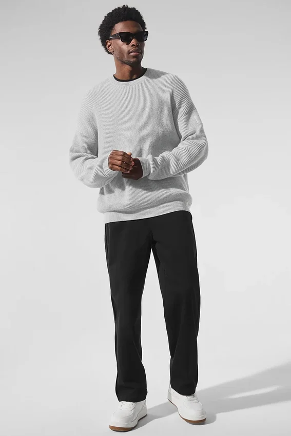 Maglione a girocollo in maglia a coste Domain - Grigio melange sportivo
