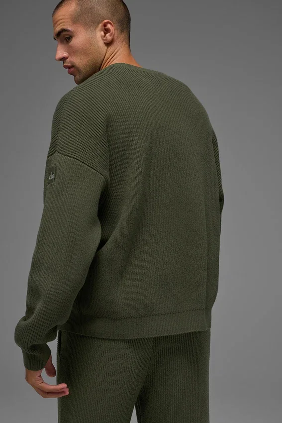 Maglione a girocollo in maglia a coste Domain - Verde oliva
