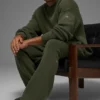 Maglione a girocollo in maglia a coste Domain - Verde oliva