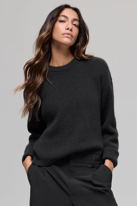 Maglione a girocollo Noble a coste in misto lana e cashmere - Nero