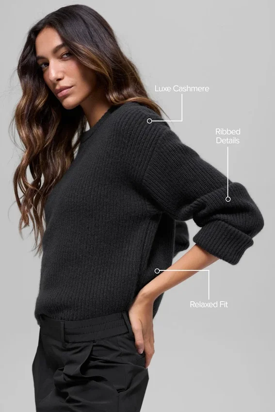 Maglione a girocollo Noble a coste in misto lana e cashmere - Nero