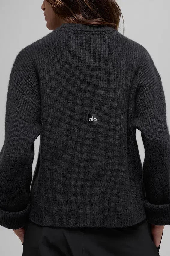 Maglione a girocollo Noble a coste in misto lana e cashmere - Nero