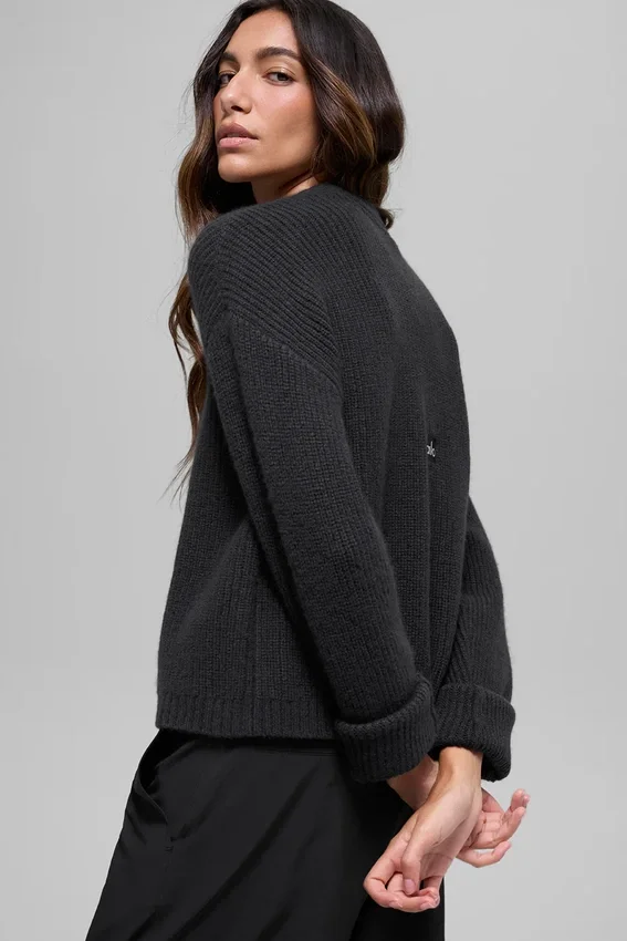 Maglione a girocollo Noble a coste in misto lana e cashmere - Nero