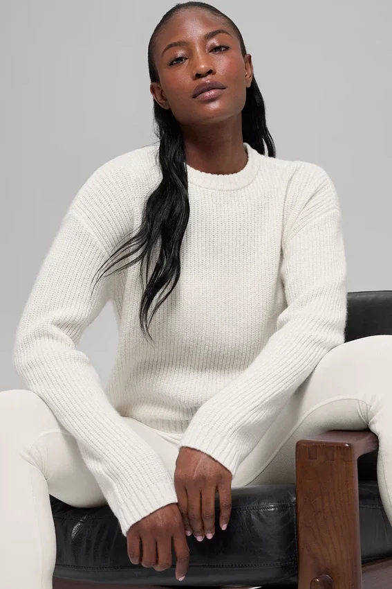 Maglione a girocollo Noble in lana e cashmere a coste - Avorio
