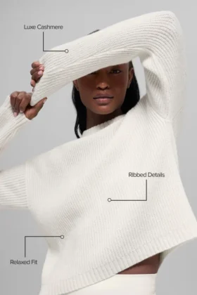 Maglione a girocollo Noble in lana e cashmere a coste – Avorio