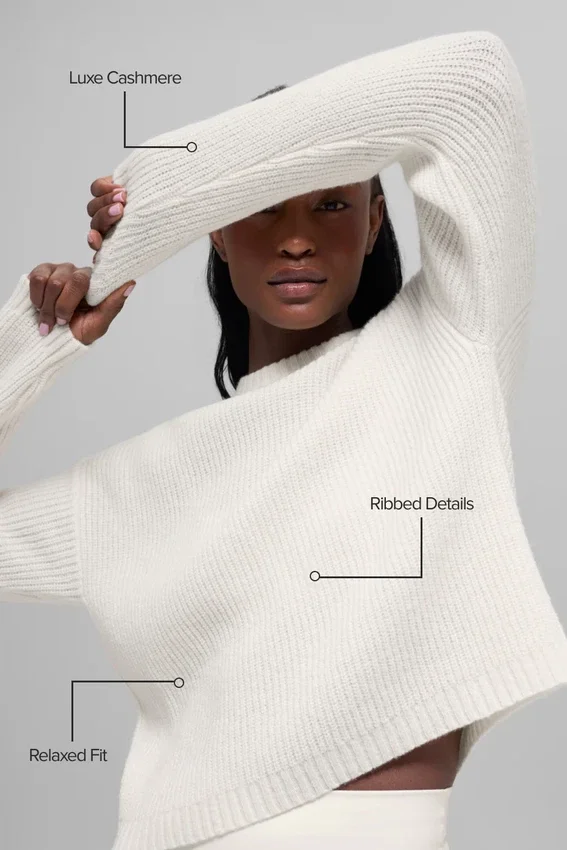 Maglione a girocollo Noble in lana e cashmere a coste - Avorio
