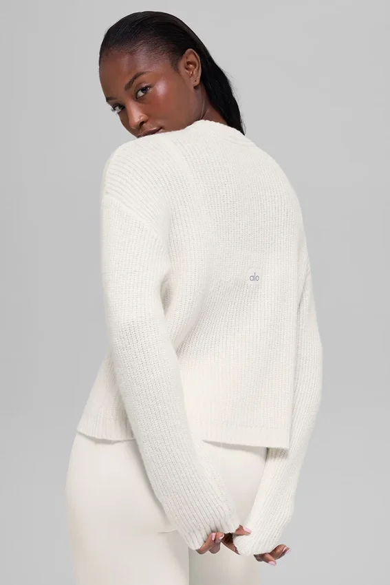 Maglione a girocollo Noble in lana e cashmere a coste - Avorio