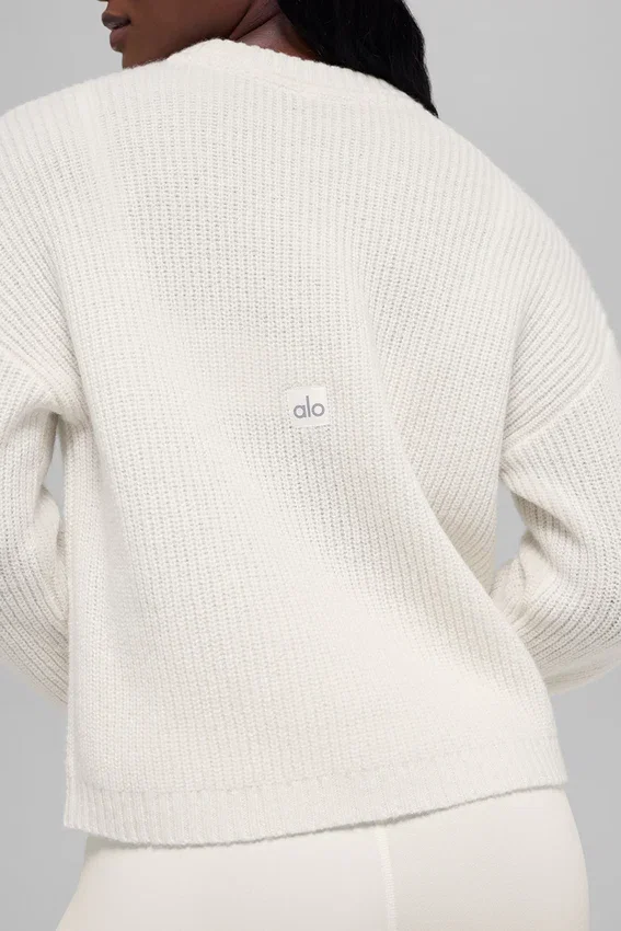 Maglione a girocollo Noble in lana e cashmere a coste - Avorio