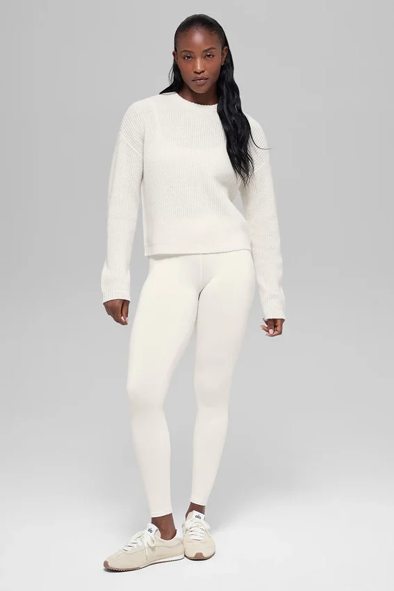 Maglione a girocollo Noble in lana e cashmere a coste - Avorio