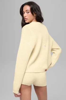 Maglione a girocollo Noble in lana e cashmere a coste – Giallo candela