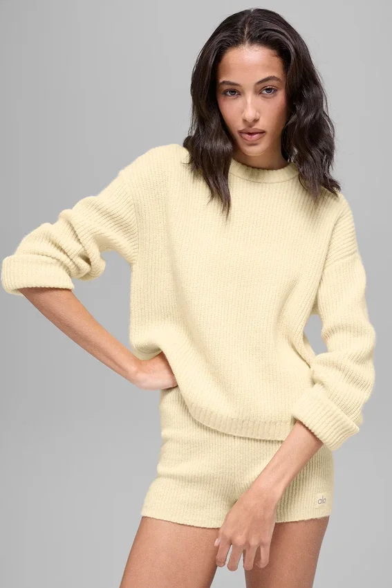 Maglione a girocollo Noble in lana e cashmere a coste - Giallo candela