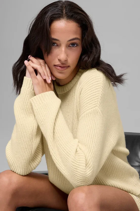Maglione a girocollo Noble in lana e cashmere a coste - Giallo candela