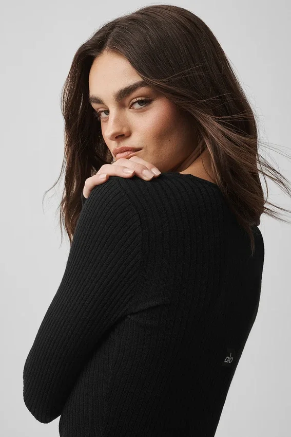 Maglione a maglia Unwind a maniche lunghe - Nero