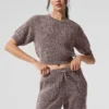 Maglione a maniche corte in maglia melange - Melange fungo