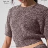 Maglione a maniche corte in maglia melange - Melange fungo