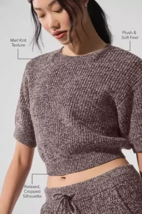 Maglione a maniche corte in maglia melange – Melange fungo