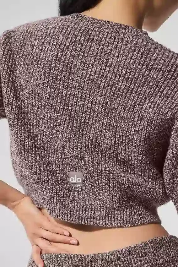 Maglione a maniche corte in maglia melange - Melange fungo