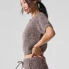 Maglione a maniche corte in maglia melange - Melange fungo