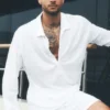 Maglione a maniche lunghe in jersey di lino Coastal - Bianco