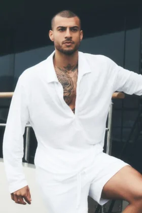 Maglione a maniche lunghe in jersey di lino Coastal - Bianco
