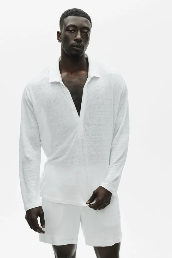 Maglione a maniche lunghe in jersey di lino Coastal - Bianco