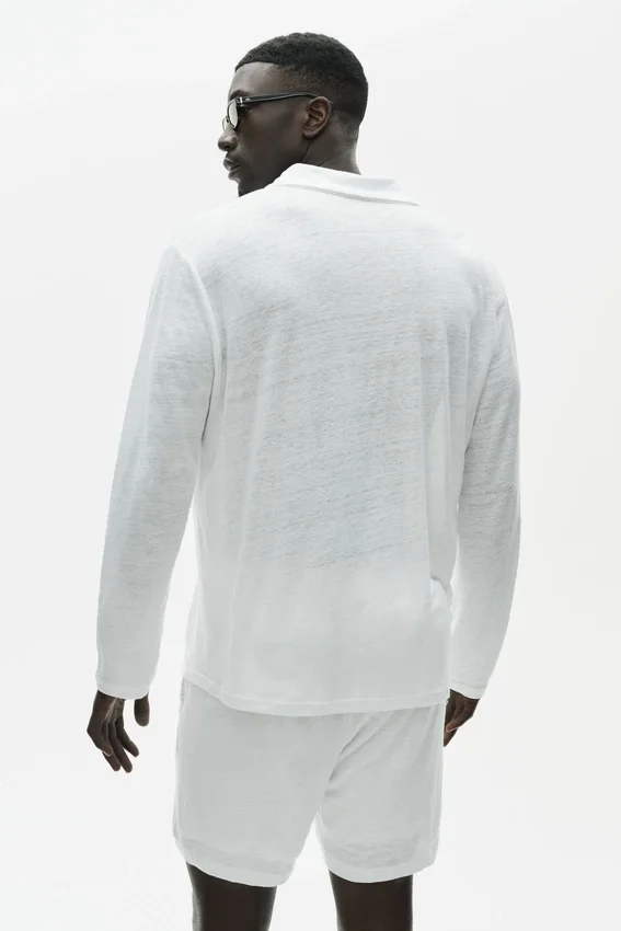 Maglione a maniche lunghe in jersey di lino Coastal - Bianco