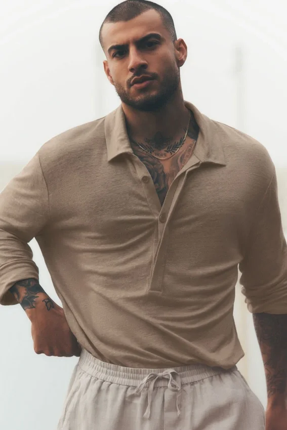 Maglione a maniche lunghe in jersey di lino Coastal - Gravel