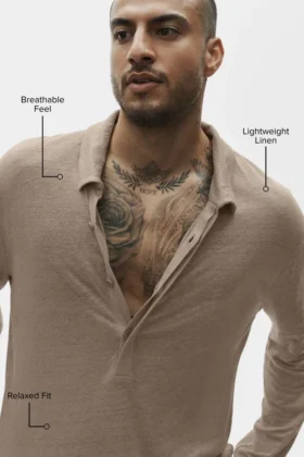 Maglione a maniche lunghe in jersey di lino Coastal – Gravel