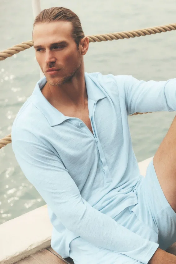 Maglione a maniche lunghe in jersey di lino Coastal - Seaside Blue