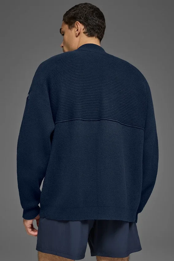 Maglione a zip da 1/4 in maglia a coste Domain Shift - Blu navy