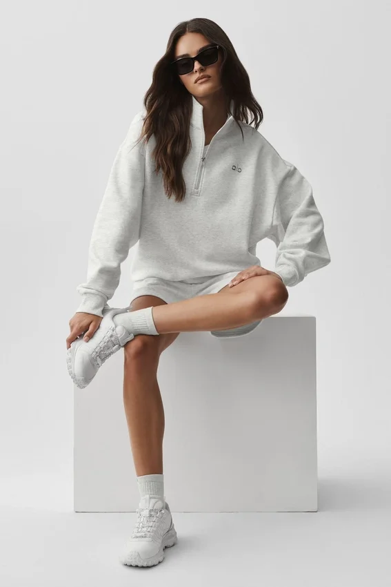 Maglione Accolade con zip a 1/4 - Bianco melange