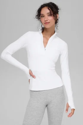 Maglione Alosoft Rapid con mezza zip - Bianco