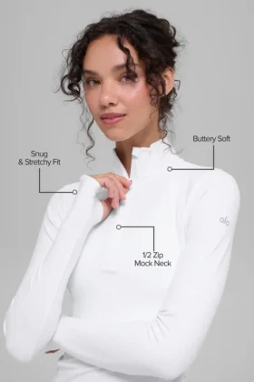 Maglione Alosoft Rapid con mezza zip – Bianco