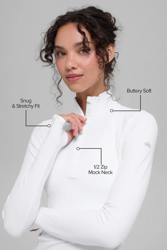 Maglione Alosoft Rapid con mezza zip - Bianco