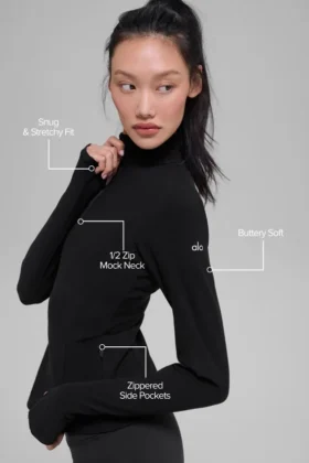 Maglione Alosoft Rapid con mezza zip – Nero