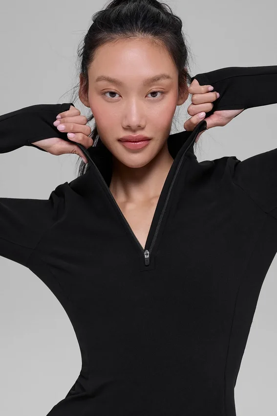 Maglione Alosoft Rapid con mezza zip - Nero