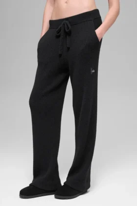 Maglione avvolgente e pantaloni a gamba larga High-Waist - Nero