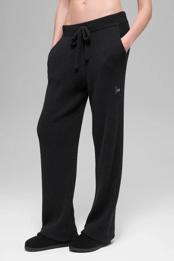 Maglione avvolgente e pantaloni a gamba larga High-Waist - Nero