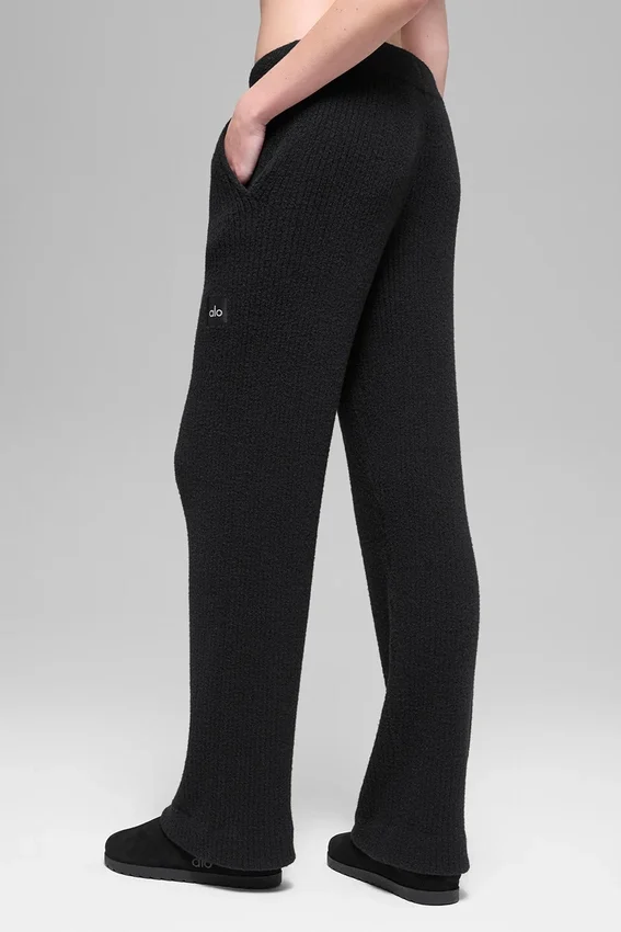 Maglione avvolgente e pantaloni a gamba larga High-Waist - Nero