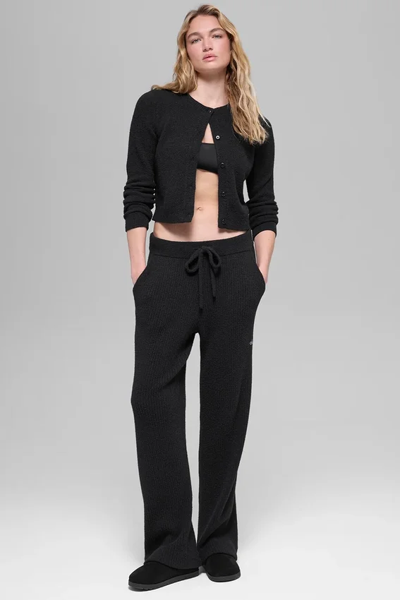 Maglione avvolgente e pantaloni a gamba larga High-Waist - Nero